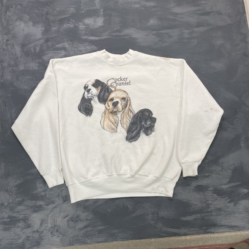 Vintage english cocker Spaniel sweatshirt mens XL White 1990s dogs - Picture 2 of 13